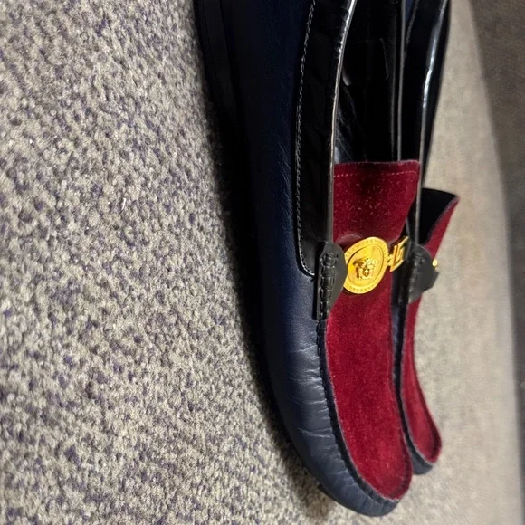 Versace Men's Luxurious Borduex and Blue Slip-Ons